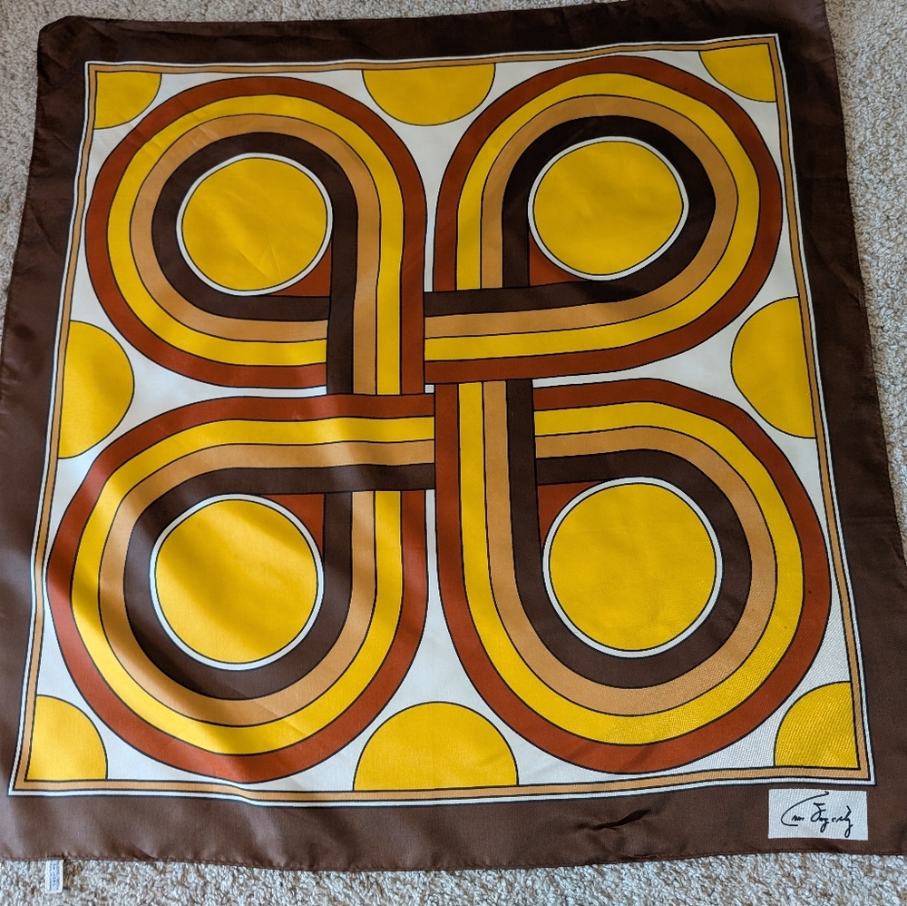 Vintage Anne Fogarty Scarf Retro Gold and Brown Design
